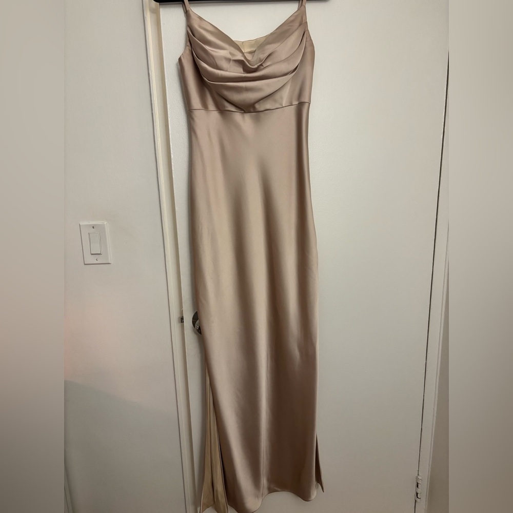 Revelry Strapless Satin Gown in Champagne